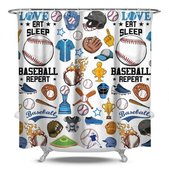 Sports Fan Gifts Shower Curtain - Baseball Football Soccer Basketball Player Print Waterproof Quick Dry Bath Curtain with Hooks