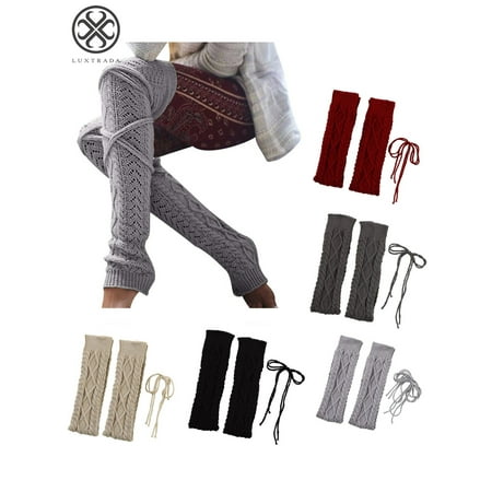 

Luxtrada Women Winter Warm Knit Cable Bandage Long Socks Stockings Casual Wool Thigh High Over Knee High Socks Girls Female Leg Warmers