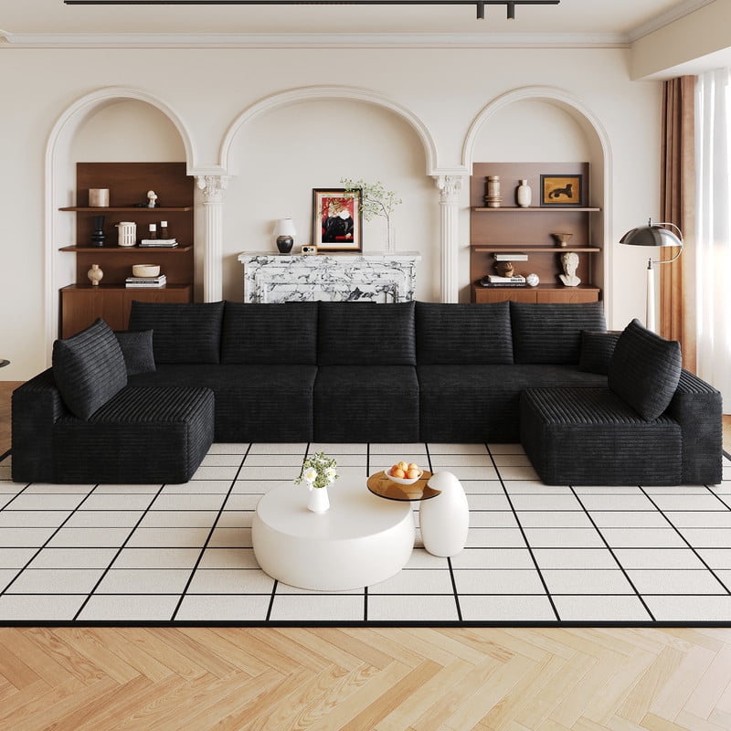 Modern Cloud U-Shaped Sectional Sofa, Modular Upholstered Sofa Couch, lush Corduroy Fabric Deep Seat Corner Sofa for Living Room, Apartment, No Assembly Required