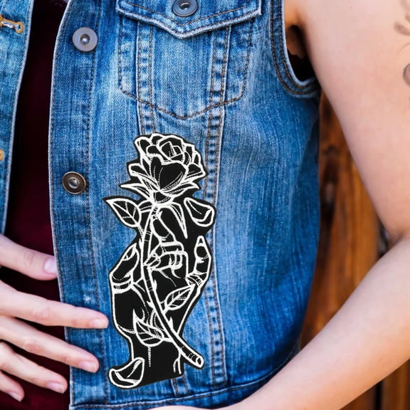 Tattoo Hand and Rose Embroidered Iron On Patch