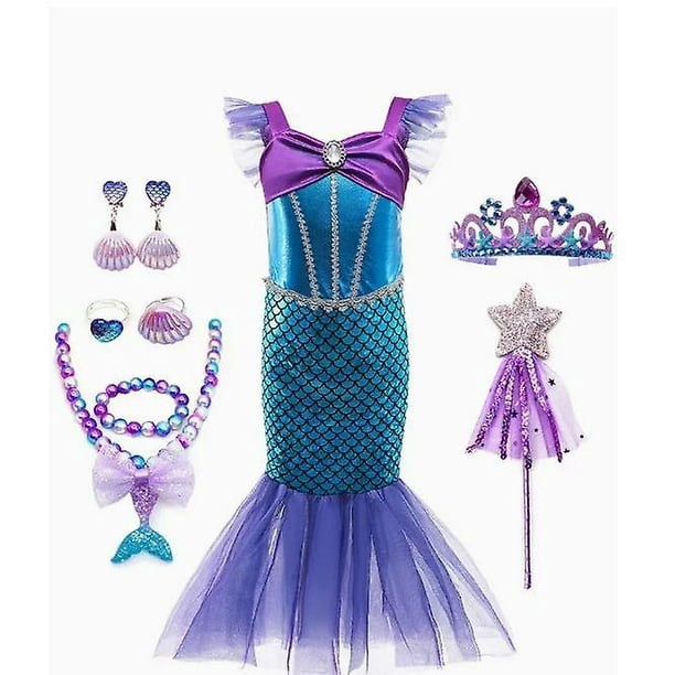 Conjunto de vestido de princesa sirena para niña: disfraz de juego de rol de Halloween,