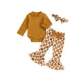 thumbnail image 1 of Diconna Infant Girl Halloween Clothes Ribbed Long Sleeve Romper Pumpkin Print Flare Pants Headband Set Fall Outfit, 1 of 8