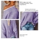 thumbnail image 4 of Suéter de punto con cuello redondo para mujer, manga larga, suelto, con hombros caídos, tops con borde blanco para otoño invierno, morado S, 4 of 5