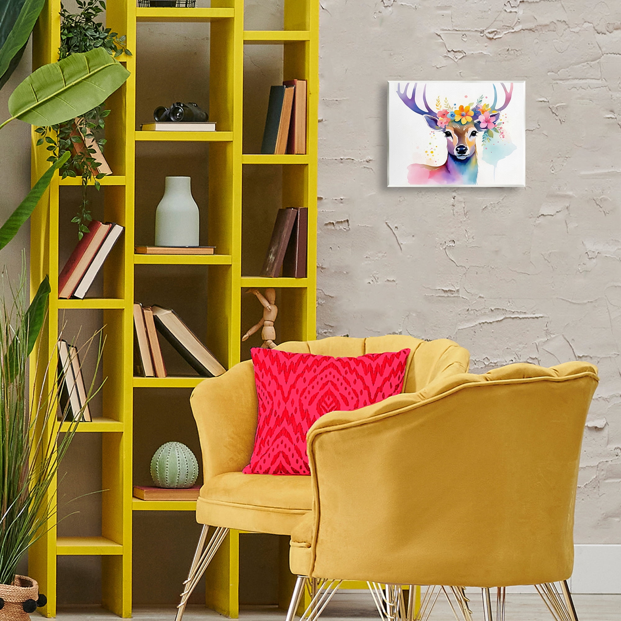 Stupell Industries Floral Garland Deer Animals & Insects Painting Unframed Art Print Wall Art, 14 x 11