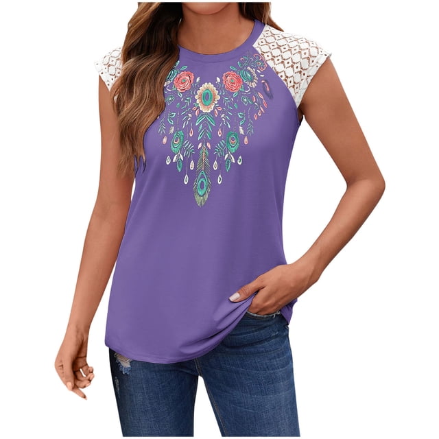 Qulqfy Tunique Vintage à Manches Courtes Violette Décontractée m
