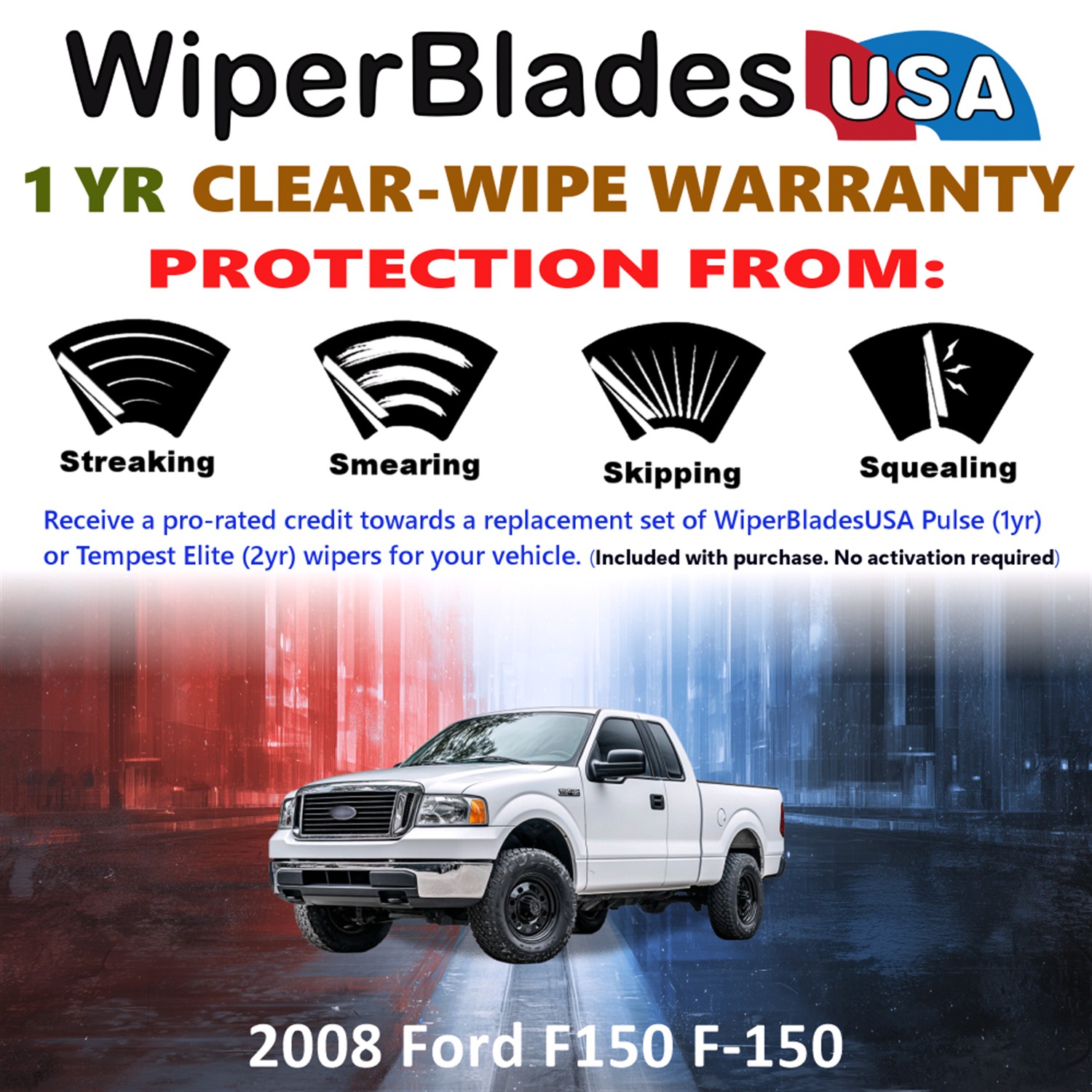 2008 Ford F150 F-150 Beam Wiper Blades Wipers w/1yr Warranty (Set of 2) (WiperBladesUSA)