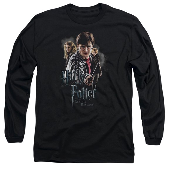 Harry Potter Deathly Hollows Cast Long Sleeve Adult 18/1 T-Shirt Black