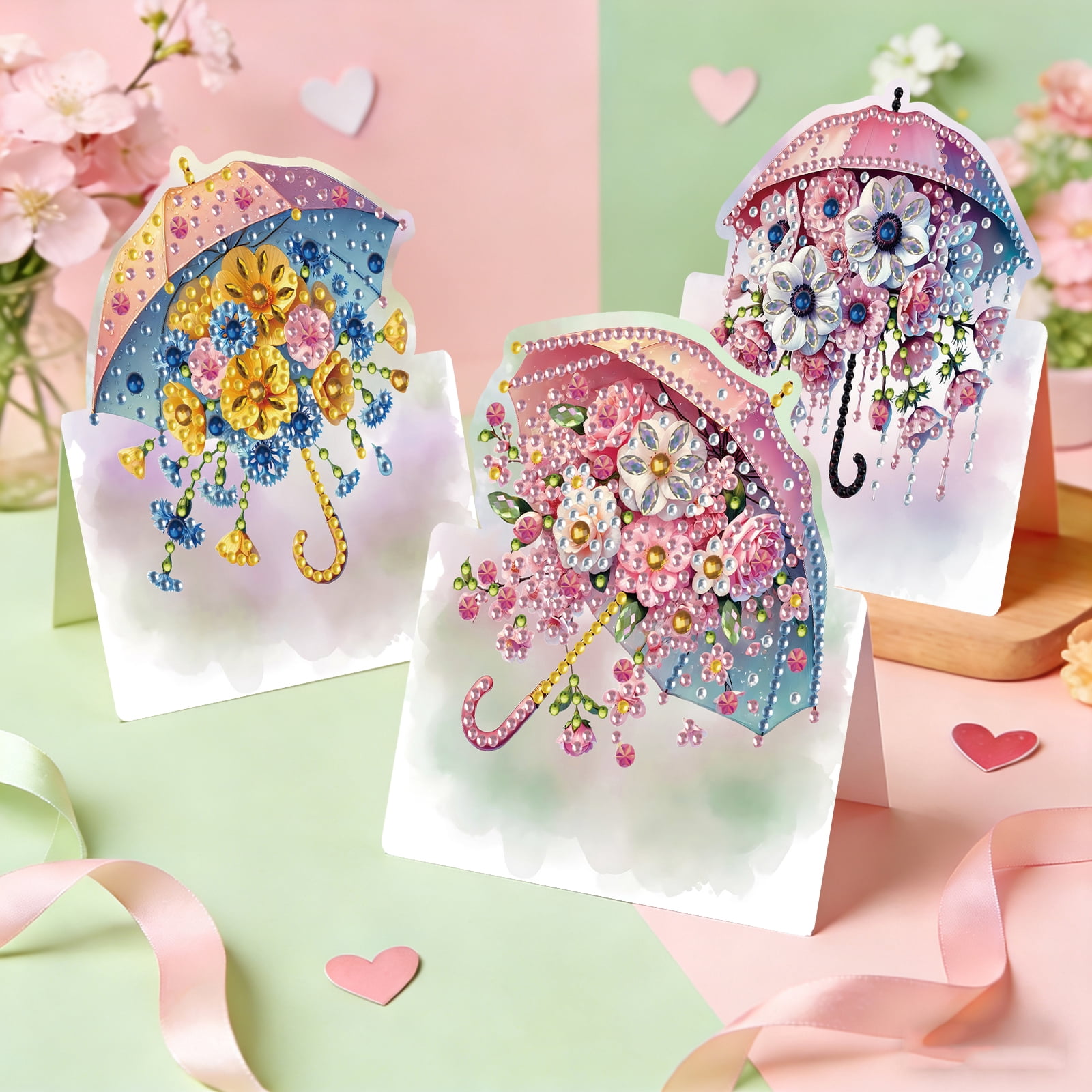 FLOPESN 6Pcs DIY Diamond Art Greeting Cards Set, Spring Flower 3D Folding Thank You Card For Birthday Holiday Blessing Gift(included envelopes)