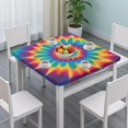 thumbnail image 3 of Colorful Tie Dye Mandala Pattern Square Fitted Tablecloth with Elastic Edge,Square Table Cover,Washable Elastic Table Cover for Home Kitchen Party Decor 34"x34", 3 of 6
