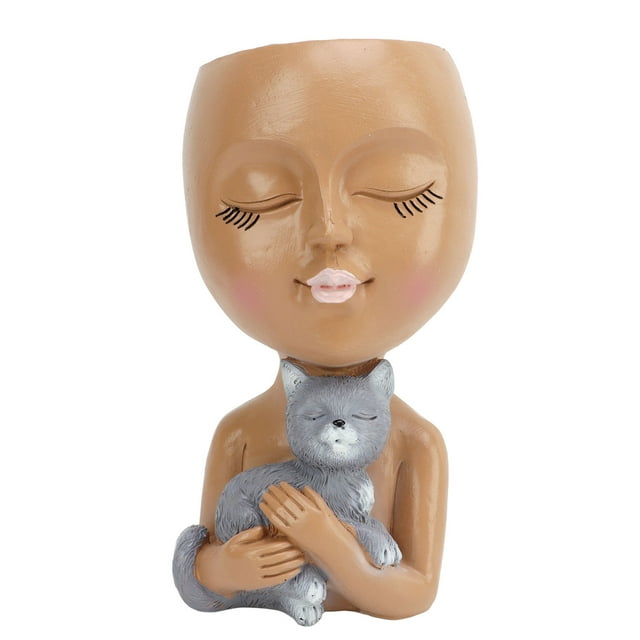 Maceta facial de resina de 16cm de altura con cabeza divertida, macetas pequeñas para plantas suculentas con orificio de drenaje para interiores y exteriores