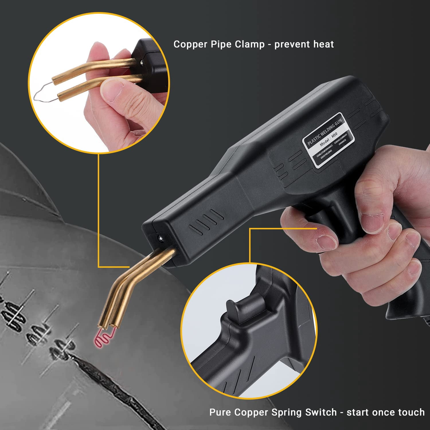Firelex Staple Plastic Welding 50w Hot Staple Gun Welding Car Bumper Crack Repair Kit Hot Stapler Heating Plastic Repairing Welder Machine with 4 Types of Staples for Home Automotive 3D Print Repair