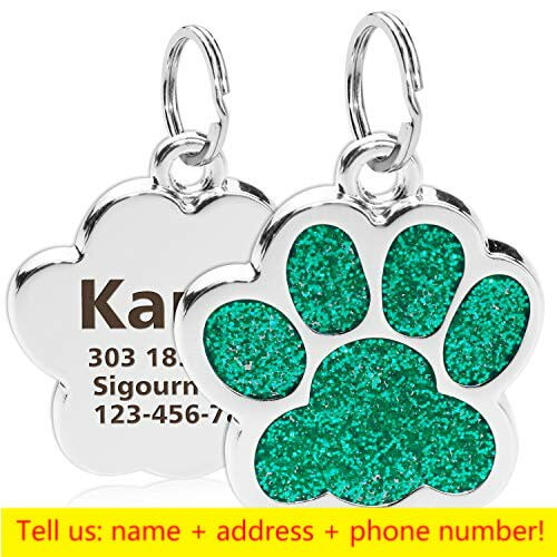 Glitter paw print pet id tags custom engraved dog cat tag personalized online
