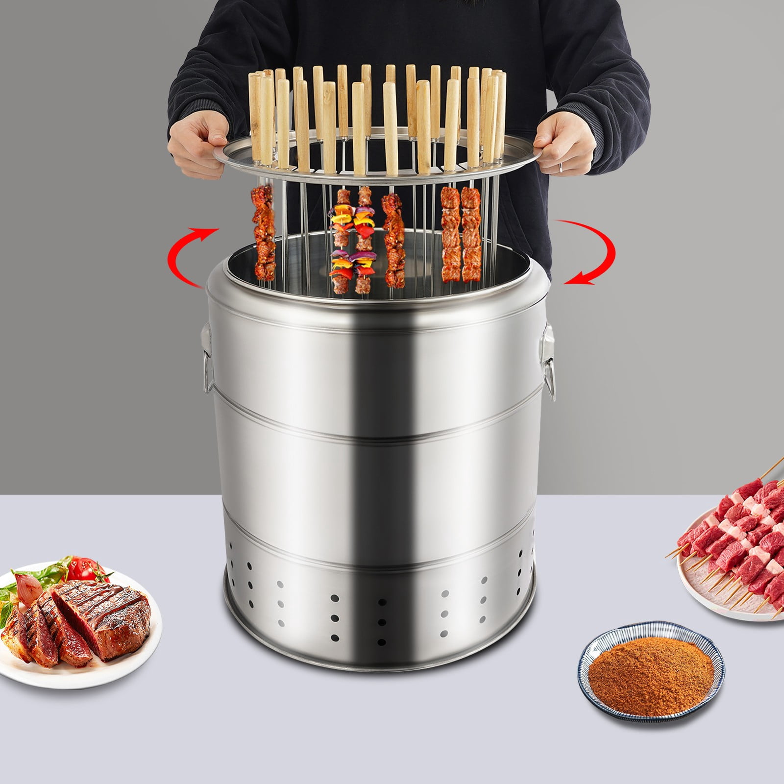 Portable Barbecue Charcoal Barrel Grill with Grilling Accessories Set for Picnics, Camping Barbecues