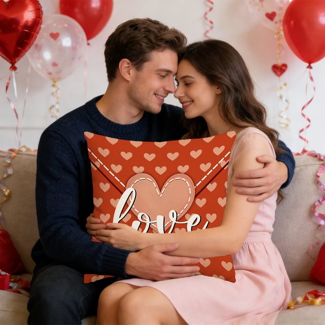 Yusimy 45 x 45 Inch Valentine's Day Heart Themed Pillowcase with Heart and Flower Print for Sofa Decor for Holiday Decor