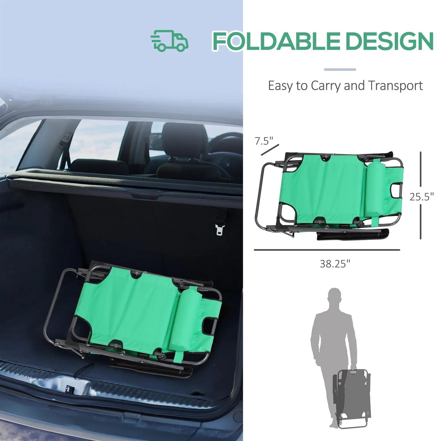 Demi Bonn Chaise Lounge Chair for Patio, Oxford Fabric Metal Frame Outdoor Pool Sun Lounger Chair 120°/180°, for Beach, Patio, Lawn, Deck, Green