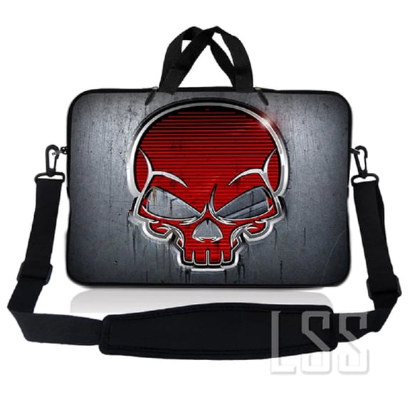 LSS 15.6 inch Laptop Sleeve Bag with  Handle & Adjustable Strap, Compatible with Acer, Asus, Dell, MacBook , Silver Red Skull