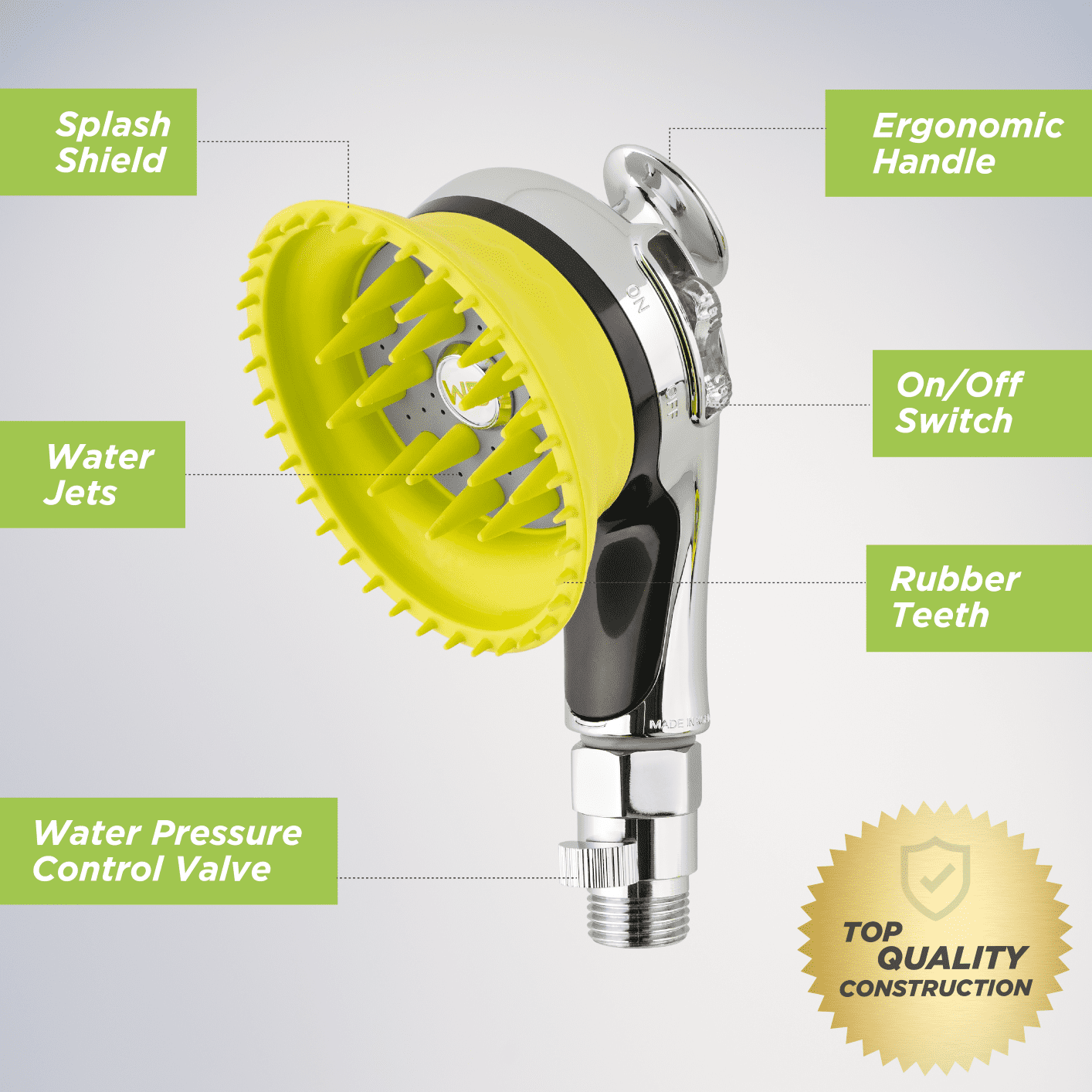 Wondurdog Deluxe Dog Wash Kit for Shower. Chrome Water Sprayer Brush