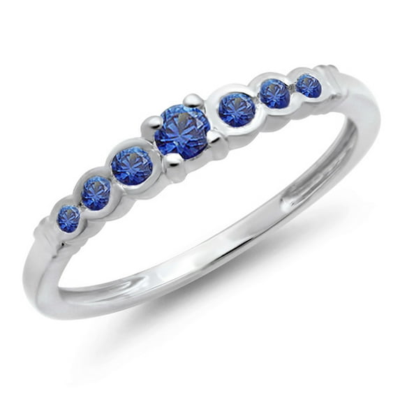 Dazzlingrock Collection 0.25 Carat (ctw) 10K Round Blue Sapphire Anniversary Wedding Stackable Band 1/4 CT, White Gold, Size 9