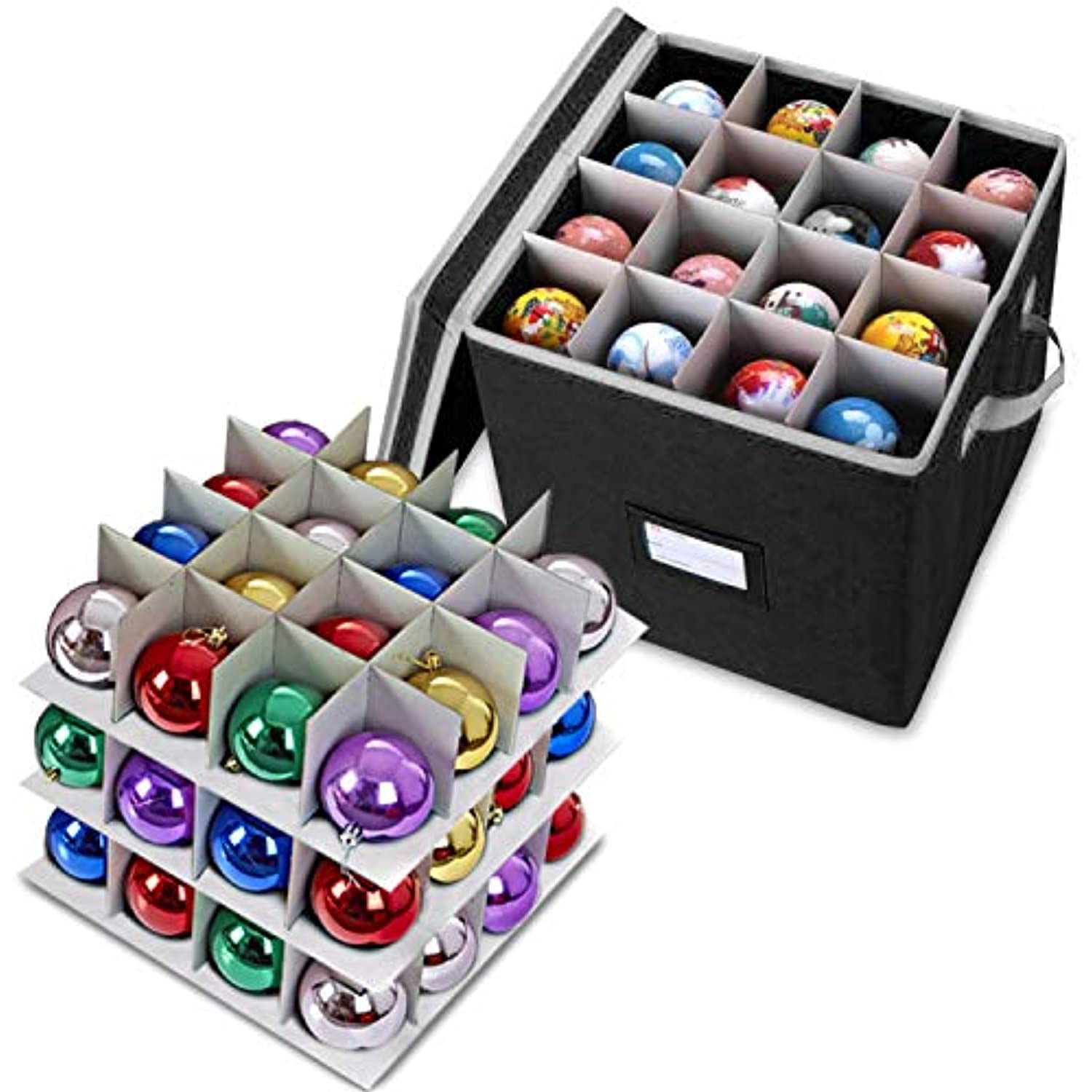 Primode Christmas Ornament Storage Box with 4 Trays, Holds Up to 64  Ornaments Decoration Balls, Holiday