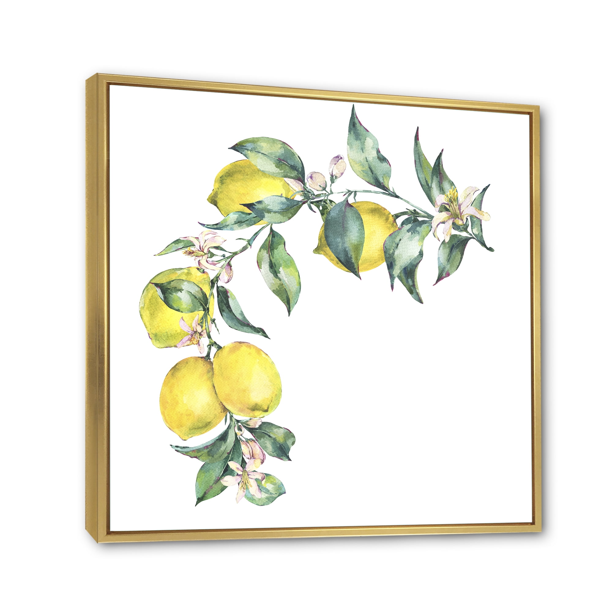 Designart 'Branch of Leaves and Yellow Lemons II' Tropical Framed Canvas Wall Art Print