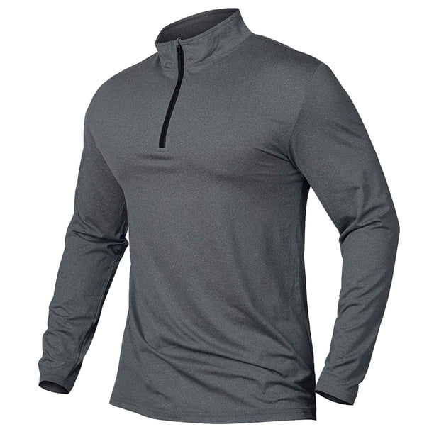 Jersey de manga larga con cremallera de un cuarto para hombre: camiseta deportiva de secado rápido para entrenar y actividades al aire libre