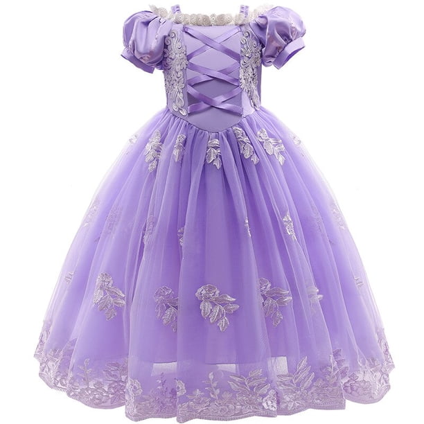 Vestido de Cosplay de princesa Rapunzel para niña, Vestido de fiesta de Halloween para niños, vestidos de cumpleaños y Navidad con corona, varita, guantes, conjunto de peluca Fivean unisex