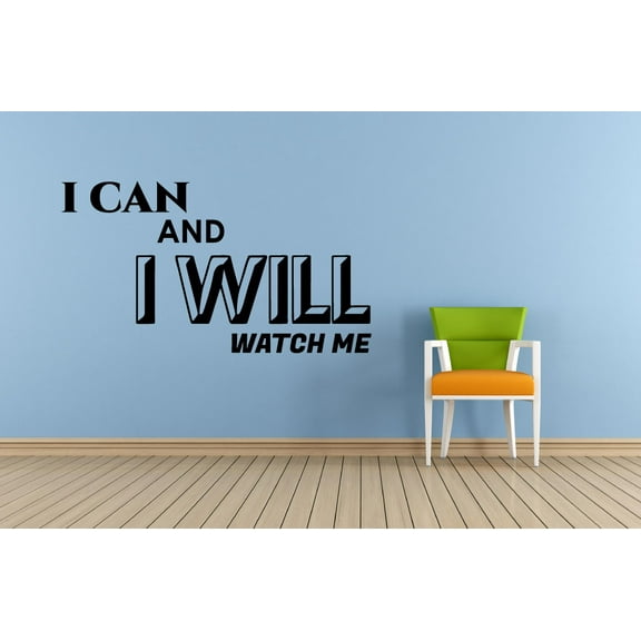 I Can and I Will Watch Me Fitness Workout Success Motivation Quotes Wall Decal Fitness Healthy Lifestyle for Girls / Boys Gym Home Sports Room Decor Vinyl Wall Art Sticker Decoration Size (18x20 inch)