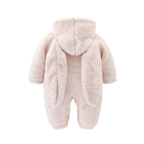 REDARER Winter Warm Teddy Baby Bodysuit with Hood Long Ears Bunny Jumpsuit Outfit for Girls and Boys Romper,Size:6-12 Months