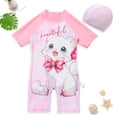 thumbnail image 2 of JFOPQVSM Girls Cute Cat Swim Set Short Sleeve Swimsuit with Swim Cap Cover Ups for Beach Pool, 2 of 9