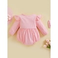 thumbnail image 4 of Mialoley Barboteuse Décontractée pour Bébés Filles Printemps Automne Rose Manches Longues Col Rond à Volants Imprimé Cœur, 4 of 9