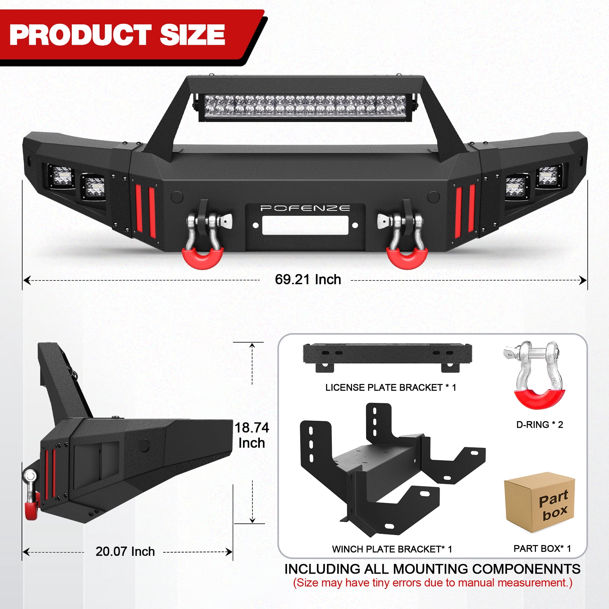 POFENZE Front Bumper for 2007-2014 1st Gen Toyota FJ Cruiser Rock Crawler Bumper Equipped with Winch Plate Lights License Plate Bracket