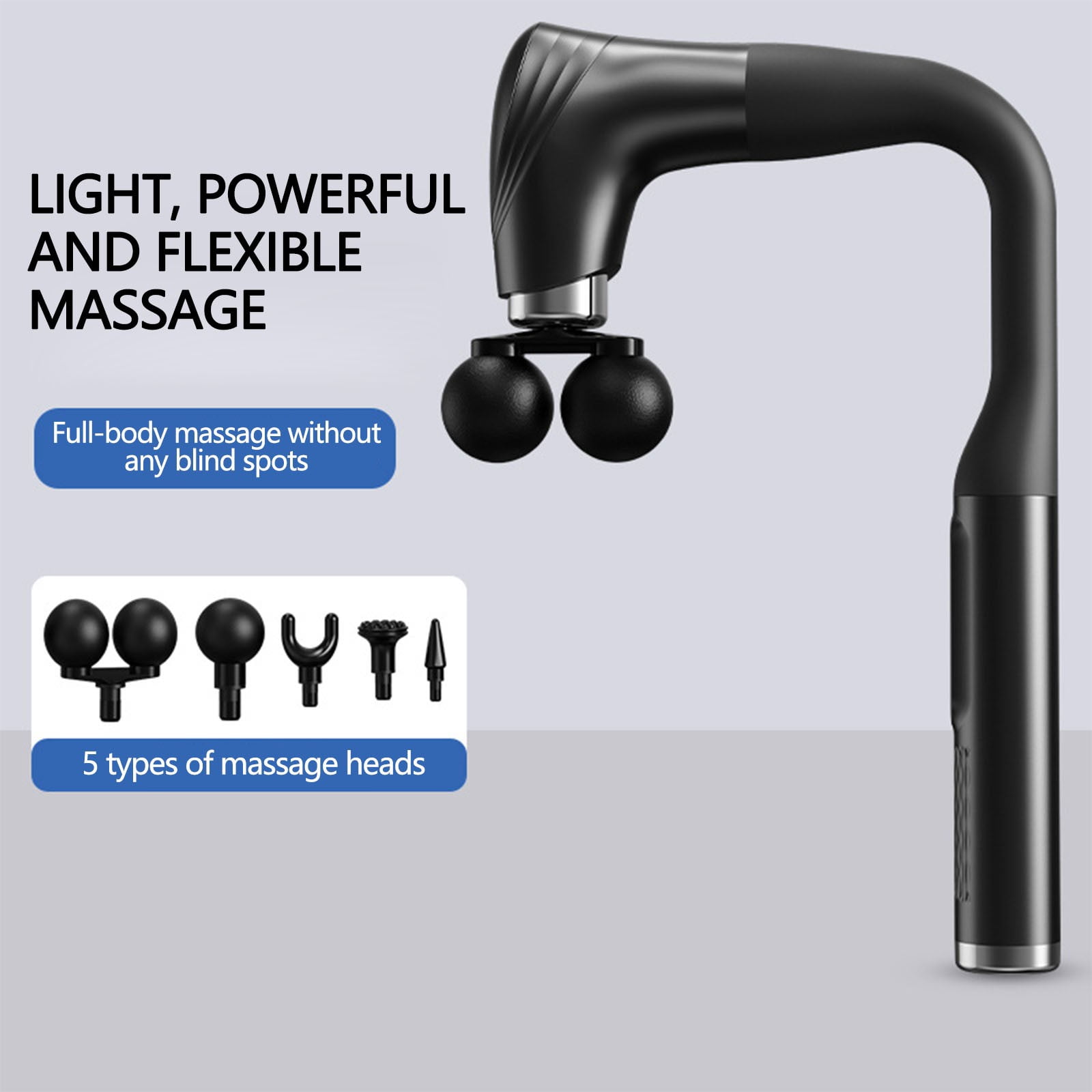 Long Handle Massage Gun for Back and Shoulders,Ergonomic Extended Reach Deep Tissue Massager,Infinitely Adjustable Speed & 5 Replaceable Heads,LCD Screen Display For Back Neck Shoulders Waist Legs