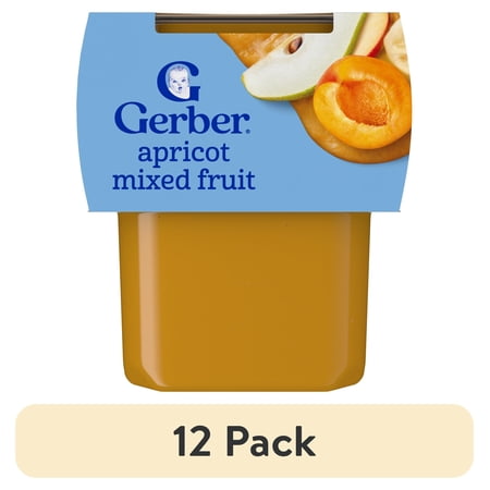 (12 pack) Gerber 2nd Foods Natural for Baby Baby Food, Apricot Mixed Fruit, 4 oz Tubs (2 Pack)