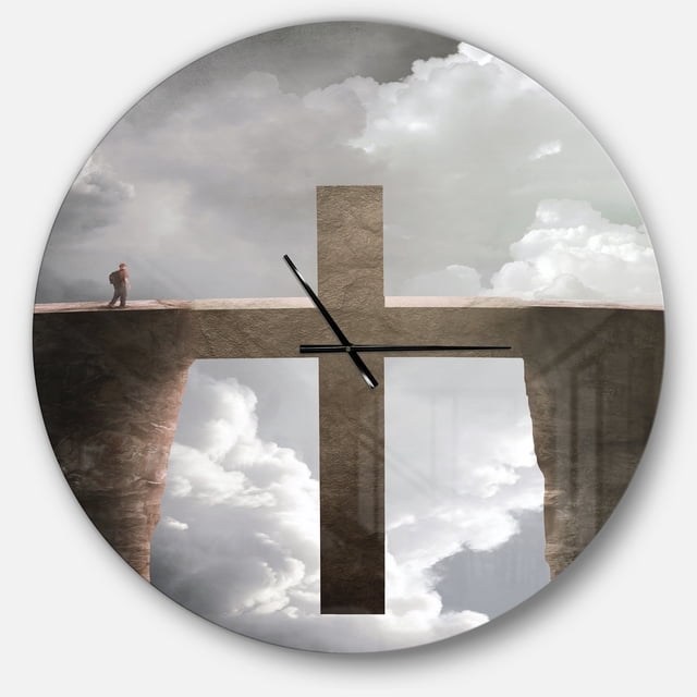 Designart 'Big Cross between Two Cliffs ' Modern wall clock
