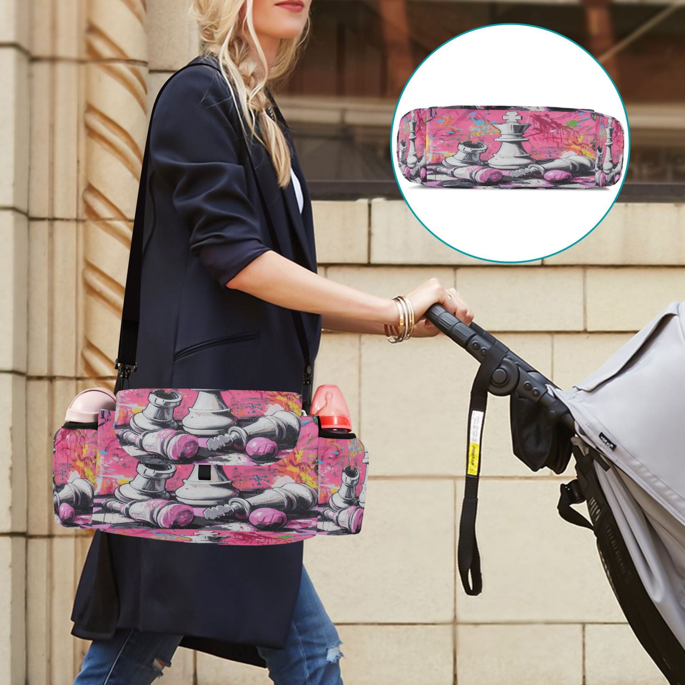 DIXRUYEE Stroller Organizer Chess Pieces in Chaos Printed