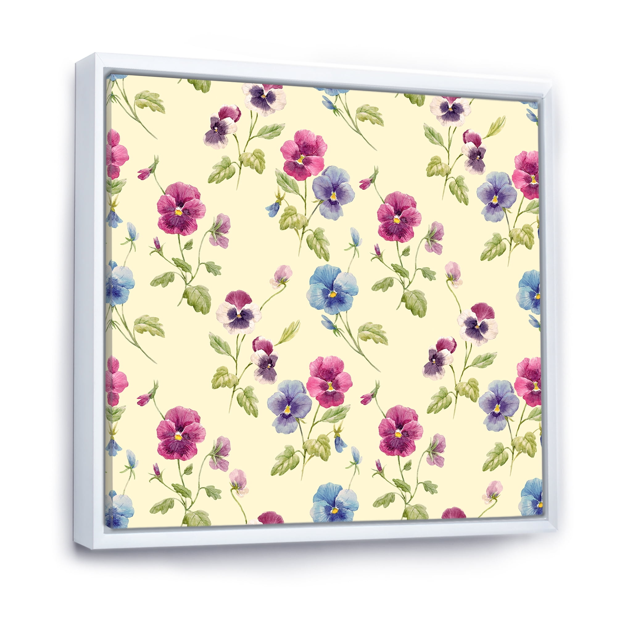 Designart 'Blue and Pink Pansy Flowers I' Traditional Framed Canvas Wall Art Print