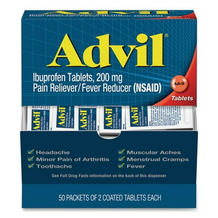 Advil Ibuprofen Tablets, Two-Packs, 50 Packs-Box