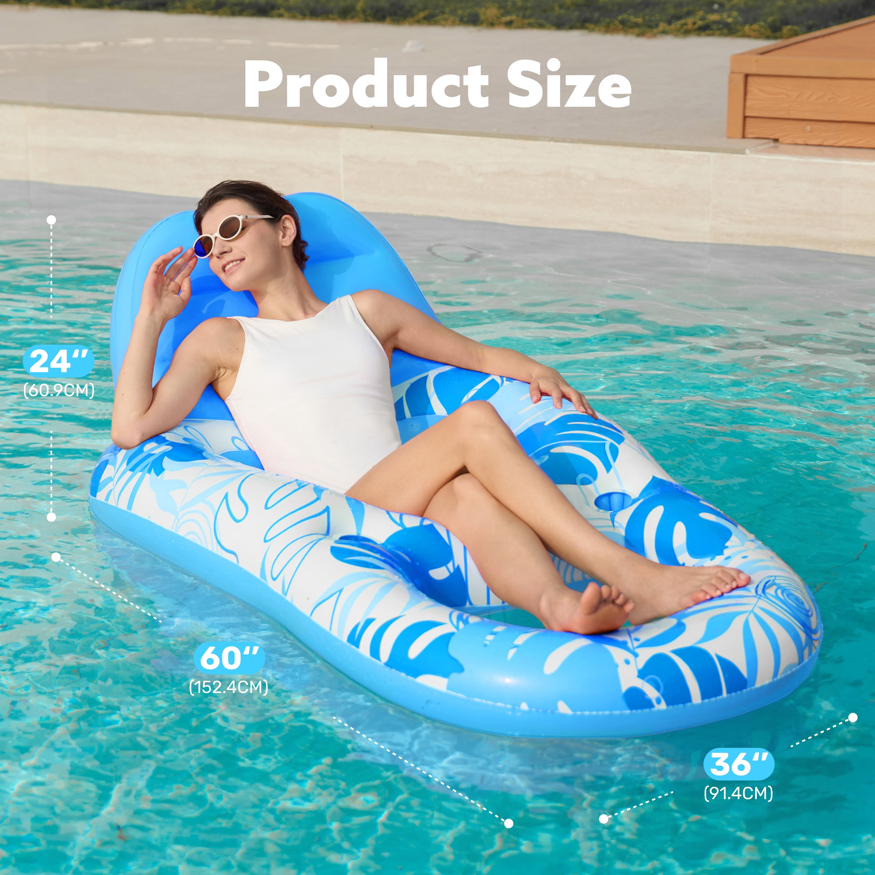 Joyfy Pool Lounge Float Adult, Inflatable Pool Floats Lounger Raft Floaties Water Floating Recliner Chair with Cup Holders Foot Rest Swimming Pool Floaty