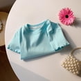 thumbnail image 3 of Eltusu Girls Cotton T-Shirts, Crewneck Short SLeeve Solid Color Casual Summer Tops Sky Blue Size 3-4 T, 3 of 4