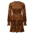 thumbnail image 5 of Ygbgbb Women's Long Sleeved Round Neck Waist Cinched Sleeve Velvet Ruffle Dress (Brown,L), 5 of 7
