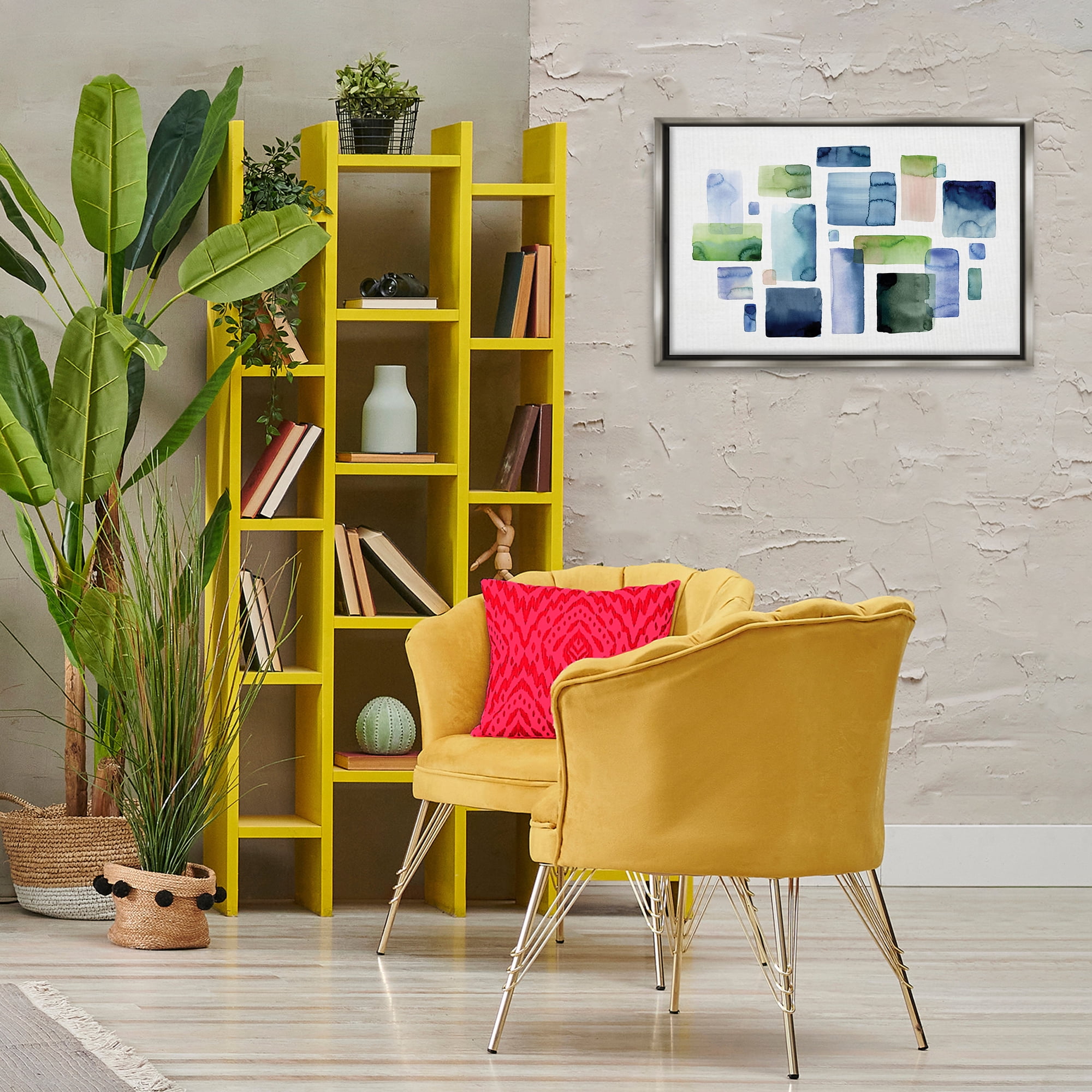 Stupell Industries Asymmetrical Watercolor Shapes Abstract Painting Gray Floater Framed Canvas Art Print Wall Art, 25 x 17