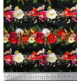 thumbnail image 1 of Soimoi Black Rayon Fabric Leaves & Ranunculus Floral Print Fabric by the Yard 42 Inch Wide, 1 of 3