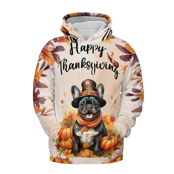 Happy Thanksgiving French Bulldog Welcome Thankful Fall Autumn Pumpkin All Over Print 3D Hoodie Unisex Merch Hoodies Dog Lover Gifts - 02021