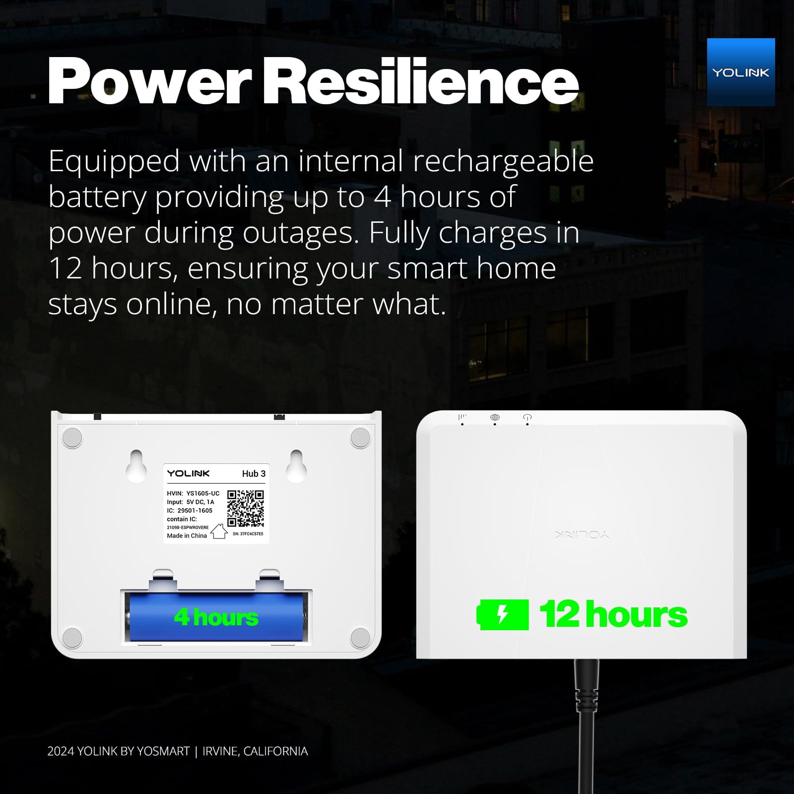 YoLink Hub 3 Smart Home Gateway: 4G LTE Cellular ($6.99 Monthly Fee), WiFi, Ethernet, Battery Backup Seamless Plug & Play Installation, Ideal for Remote & Urban Residences, 1/4 Mile Extended Range
