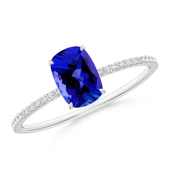 ANGARA Natural Thin Shank Cushion Cut Tanzanite Ring With Diamond Accents in 14K White Gold for Women (Size-7x5mm) | December Birthstone, Anniversary, Jewelry Gift for Women | Natural Tanzanite Ring