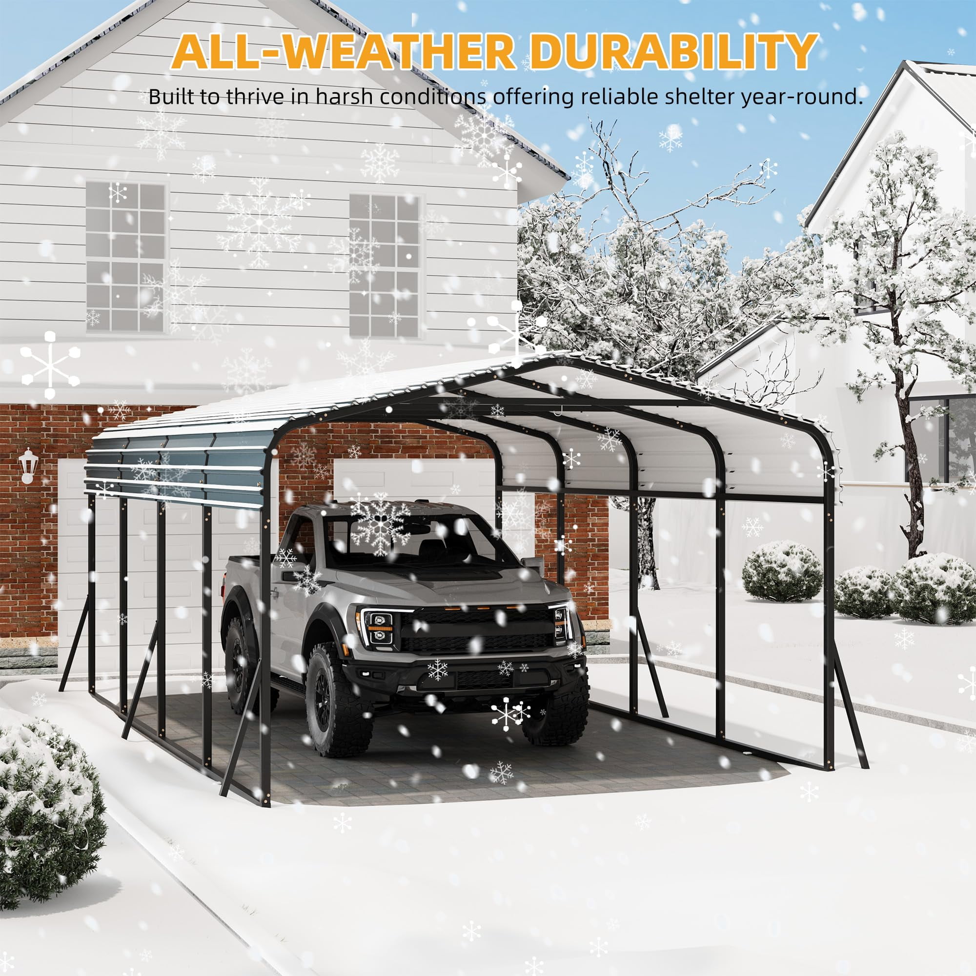TROPOW 12 x 20 FT Metal Carport with Galvanized Steel Roof, Heavy Duty Metal Roof Carport with Enhanced Base, Tall Metal Carport Kits Garage for Tractors, Trucks, Boats, Cars