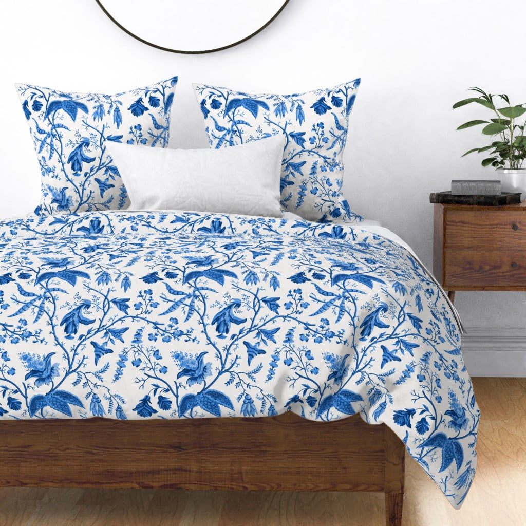 Chinoiserie Blue And White Chintz Floral Sateen Duvet Cover By
