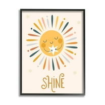 Stupell Industries Shine Phrase Uplifting Sun Rays Hugging Star Graphic Art Black Framed Art Print Wall Art, Design by Ilis Aviles