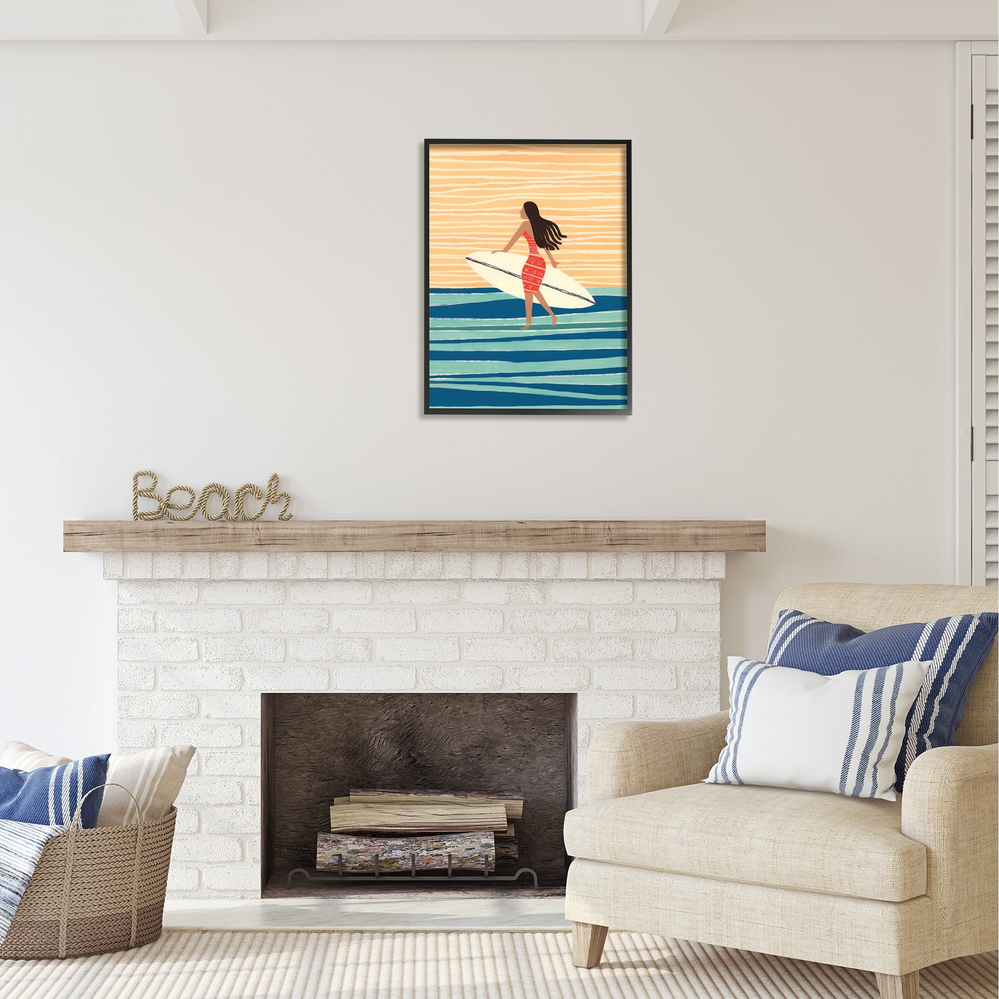 Stupell Industries Abstract Surfer Girl Abstract Painting Black Framed Art Print Wall Art, 24 x 30