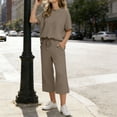 thumbnail image 4 of Feancey Women's 2 Piece Lounge Set Fashion Travel Outfits Dressy Trendy Vacation Tracksuit Summer Casual Wide Leg Capris Sets with Pockets Khaki XL, 4 of 5